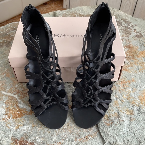 9.5 / 39 BCBGeneration strappy gladiator sandals flats black leather elastic zip - Picture 4 of 16